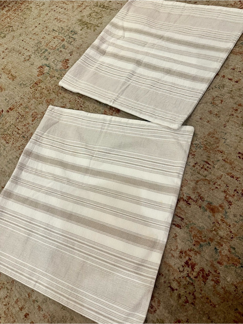 Ralph Lauren Tan and White Striped Pillow Cover Set 20”x20”